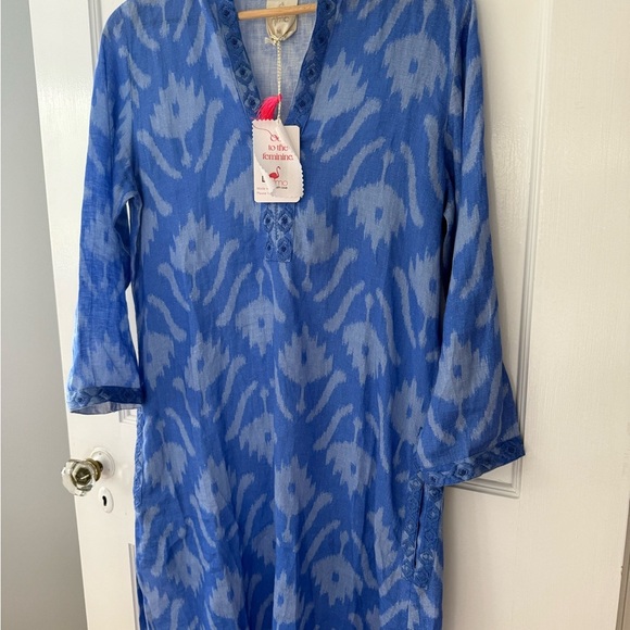 Nemo with Love Sapphire Short Kaftan Dress Ikat Blue $278 NWT Medium Tuckernuck - Picture 5 of 9